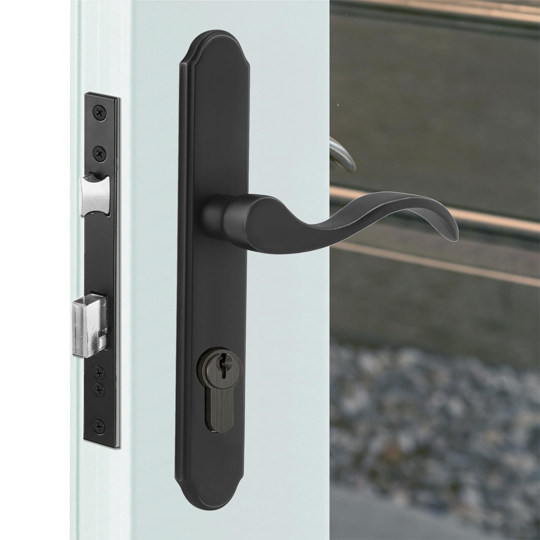 ReigaHood Offset Euro Mortise Storm Door Handle Complete Set Fits